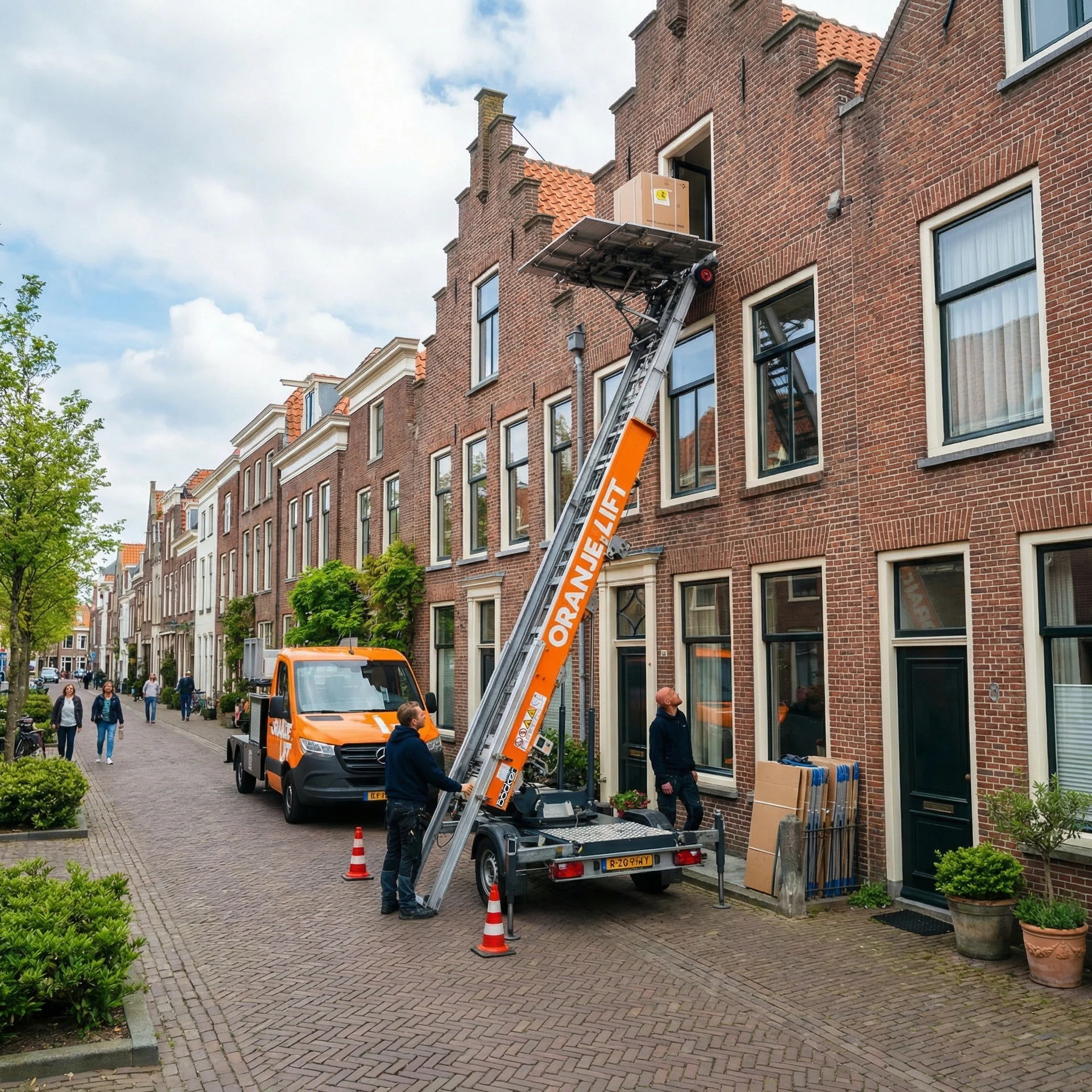 Aanhangerlift in gebruik bij woning in Houten
